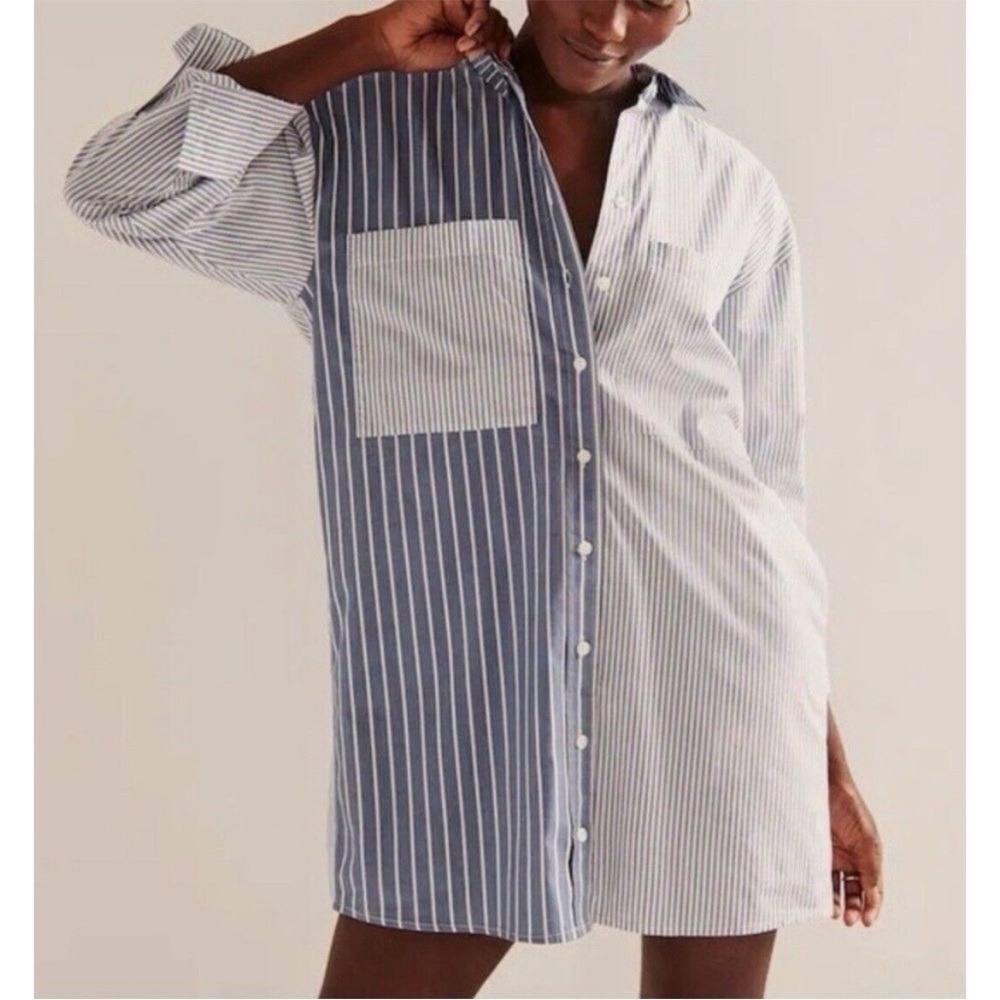 Abercrombie & Fitch Blue and White Striped Button-Down Shirt Dress
